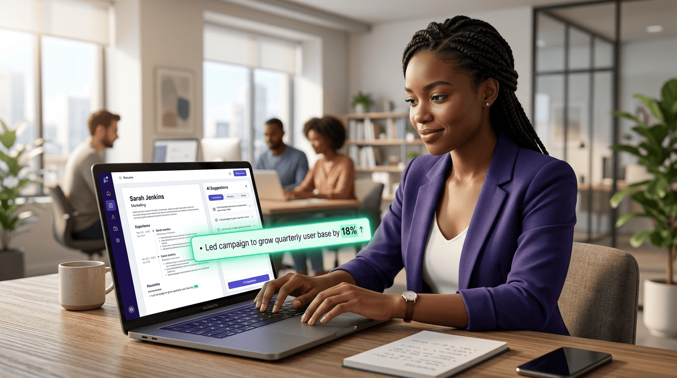 A job seeker adding a real metric to an AI-drafted resume bullet point